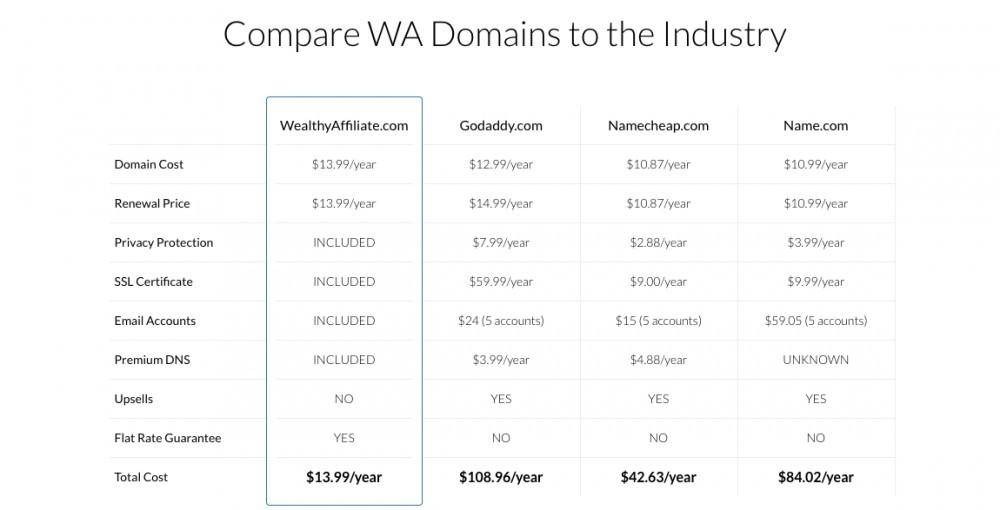 Wealthy Affiliate Domain Registration Service Comparison