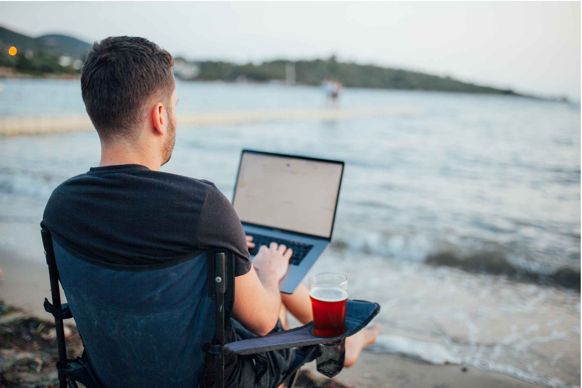 working on the beach