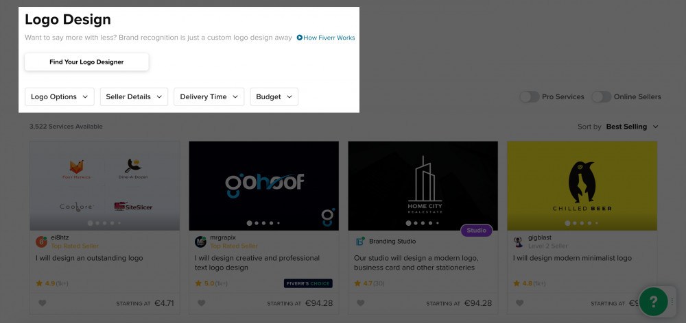 Fiverr Search for Logo Designer