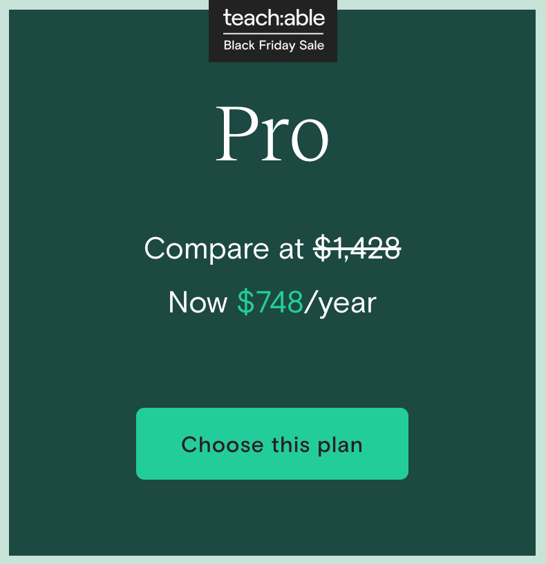 Teachable Black Friday 2020 Offer Price Pro