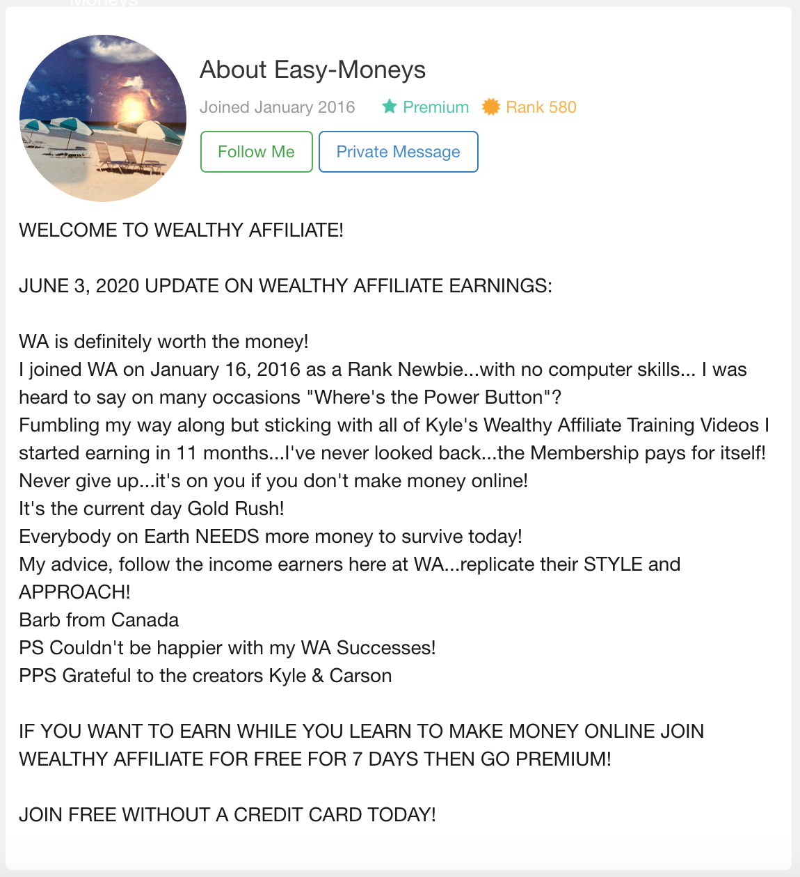 Wealthy Affiliate Testimonial Easy Money