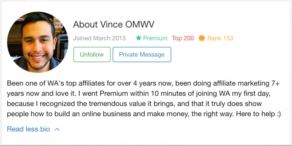 Wealthy Affiliate Testimonial - Vince