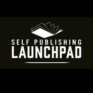 Self Publishing Launchpad - black background white logo square